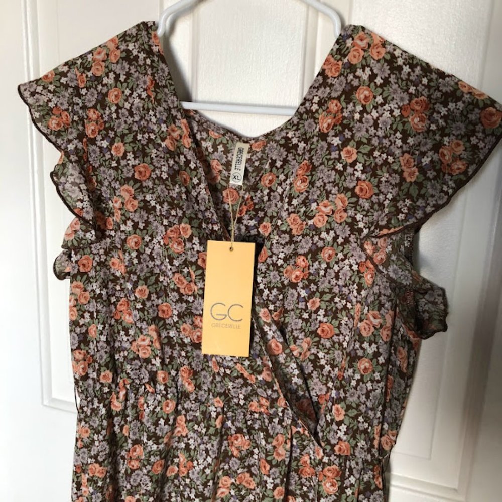 NWT! Grecerelle Summer Floral Print Cross V-Neck Bohemian Flowy Maxi Dress (XL)